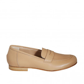 Mocassino da donna in pelle nude beige tacco 1 - Misure disponibili: 42, 45