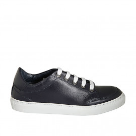 Man's casual shoe with laces and removable insole in blue leather - Available sizes:  36, 37, 38, 47, 49