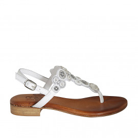 Woman's thong sandal in white leather with beads heel 2 - Available sizes:  32, 42, 43