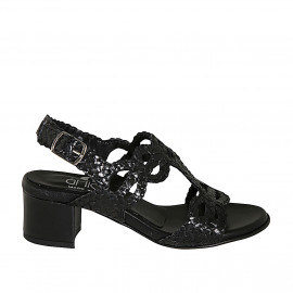 Woman's sandal in black braided leather heel 5 - Available sizes:  33, 42, 43, 44, 45