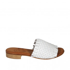 Woman's mules in white braided leather with fringes heel 2 - Available sizes:  32