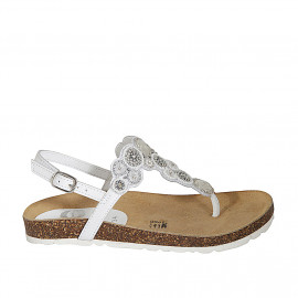 Woman's thong sandal in white leather with beads wedge heel 2 - Available sizes:  33, 34, 44