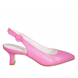 Chaussure ouverte au talon pour femmes à bout pointu en cuir fuchsia talon 6 - Pointures disponibles:  32, 33, 34