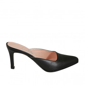 Woman's pointy mules in black leather heel 7 - Available sizes:  32