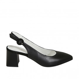 Chaussure ouverte au talon à bout pointu pour femmes en cuir noir talon carré 6 - Pointures disponibles:  32, 45