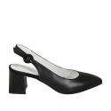 Woman's pointy slingback pump in black leather block heel 6 - Available sizes:  32, 34, 45