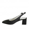 Woman's pointy slingback pump in black leather block heel 6 - Available sizes:  32, 34, 45