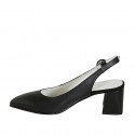 Woman's pointy slingback pump in black leather block heel 6 - Available sizes:  32, 45