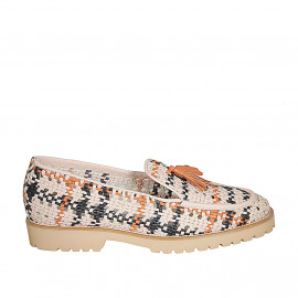 Woman's loafer in light pink, black and orange braided leather with tassels heel 3 - Available sizes:  32, 42, 43, 44, 45