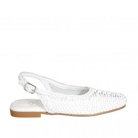 Chaussure ouverte au talon pour femmes en cuir tressé blanc talon 1 - Pointures disponibles:  32, 33