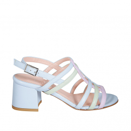 Woman's strappy sandal in light blue, green and lilac leather heel 6 - Available sizes:  43, 45