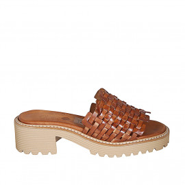 Sabot pour femmes en cuir tressé cognac talon 4 - Pointures disponibles:  43