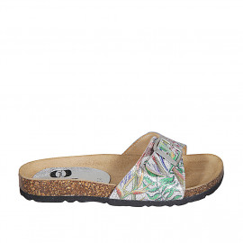 Woman's mules in silver and multicolored printed leather with buckle wedge heel 2 - Available sizes:  34, 42, 44