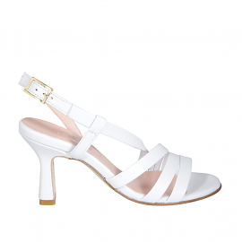 Woman's strappy sandal in white leather and flared heel 8 - Available sizes:  32, 43