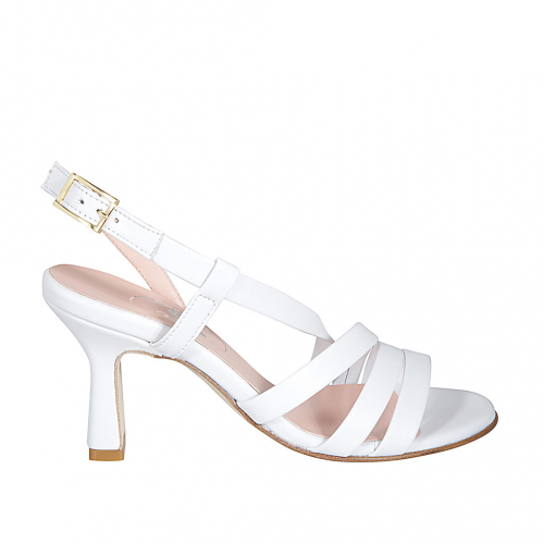 Sandale a bandes pour femmes en cuir blanc talon évasé 8 - Pointures disponibles:  32, 43