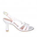 Woman's strappy sandal in white leather and flared heel 8 - Available sizes:  32, 43