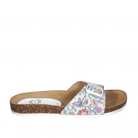 Mule para mujer en piel blanca imprimida a mosaico multicolor con hebilla cuña 2 - Tallas disponibles:  42