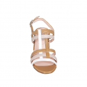 Sandale pour femmes en bandes en cuir cognac, blanc et nue talon 6 - Pointures disponibles:  42, 44, 45