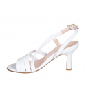 Sandale a bandes pour femmes en cuir blanc talon évasé 8 - Pointures disponibles:  32, 43