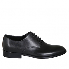 Chaussure richelieu élégant à lacets pour hommes en cuir lisse noir - Pointures disponibles:  37, 38, 48