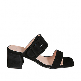 Woman's mules with adjustable buckle in black suede heel 5 - Available sizes:  43