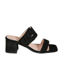 Mule para mujer con hebilla ajustable en gamuza negra tacon 5 - Tallas disponibles:  43