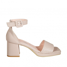 Woman's open shoe with strap and platform in printed nude leather heel 7 - Available sizes:  42