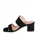 Mule para mujer con hebilla ajustable en gamuza negra tacon 5 - Tallas disponibles:  43