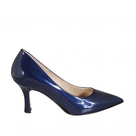 Escarpin à bout pointu pour femmes en cuir verni lamé bleu talon 8 - Pointures disponibles:  32