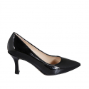 Woman's pointy pump in black patent leather with heel 8 - Available sizes:  32, 33, 34, 43, 44, 45