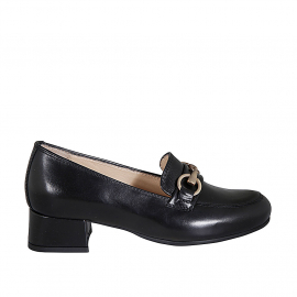 Woman's mocassin in black leather with accessory and heel 4 - Available sizes:  32, 33, 43, 44, 45