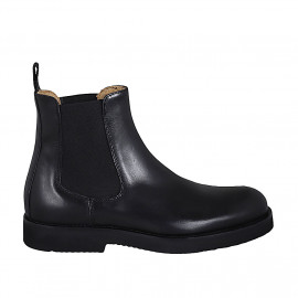 Men's casual ankle boot with elastic bands in black leather - Available sizes:  37