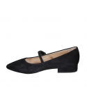 Escarpin Mary Jane pointue pour femmes avec courroie en daim noir et talon 2 - Pointures disponibles:  32, 42, 43, 44