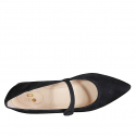 Zapato Mary Jane a punta para mujer en gamuza de color negro con tacon 2 - Tallas disponibles:  32, 42, 43, 44