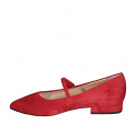 Escarpin Mary Jane pointue pour femmes avec courroie en daim rouge et talon 2 - Pointures disponibles:  32, 33, 42, 44