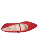 Damen Spitz zulaufende Ballerinaschuhe mit Riemen aus rotem Wildleder und Absatz 2