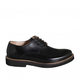 Man's casual laced derby shoe in black brush-off leather - Available sizes:  38, 46, 47, 48, 50, 51