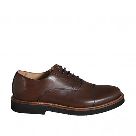 Men's laced Oxford shoe with captoe in brown leather - Available sizes:  46, 47, 48, 50, 51