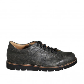 Men's casual laced shoe in grey vintage leather with removable insole - Available sizes:  36, 38, 46, 47