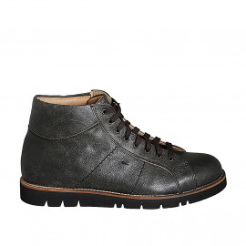 Men's ankle-high casual laced shoe in grey vintage leather with removable insole - Available sizes:  36, 37, 38, 46, 47, 49