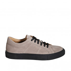 Man's laced shoe with removable insole in beige suede - Available sizes:  36, 37, 38, 46, 48, 51