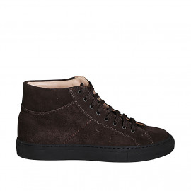 Men's ankle-high casual laced shoe in brown suede with removable insole - Available sizes:  36, 46, 47, 48