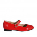 Ballerina Mary Jane da donna con cinturino in vernice rossa tacco 1 - Misure disponibili: 32, 33, 34, 35, 42, 43, 44, 45, 46