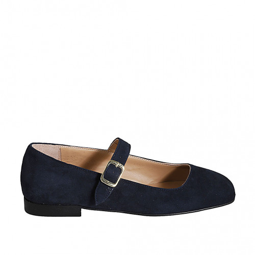 Woman's Mary Jane ballerina in blue suede with strap heel 1 - Available sizes:  33, 42, 43