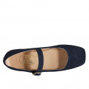 Woman's Mary Jane ballerina in blue suede with strap heel 1 - Available sizes:  33, 42, 43