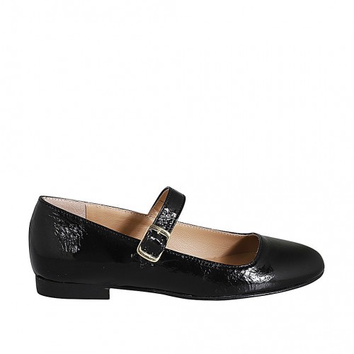 Zapato bailarina Mary Jane para mujer con cinturon en charol negro tacon 1 - Tallas disponibles:  32, 34, 35, 43, 44, 45