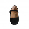 Zapato Bailarina Mary Jane para mujer en gamuza negra con cinturon tacon 1 - Tallas disponibles:  33, 34, 42, 43, 44