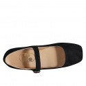 Zapato Bailarina Mary Jane para mujer en gamuza negra con cinturon tacon 1 - Tallas disponibles:  33, 34, 42, 43, 44