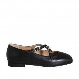 Mary Jane pour femmes avec bout carré et courroies en cuir noir talon 1 - Pointures disponibles:  33, 42