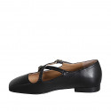 Woman's Mary Jane balleirna with squared tip and straps in black leather heel 1 - Available sizes:  33, 34, 42, 43, 44, 45